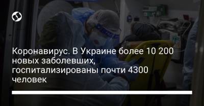 Коронавирус. В Украине более 10 200 новых заболевших, госпитализированы почти 4300 человек