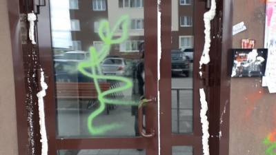 Тюменские хулиганы залили монтажной пеной дверь подъезда на улице Фармана Салманова