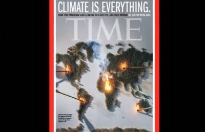 Для новой обложки Time о климатических изменениях художники подожгли на карте мира 50 тысяч спичек