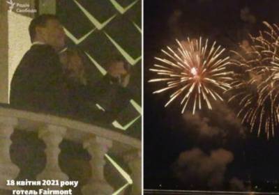 "Схемы" сняли на видео, как Николай Тищенко с женой радовались фейерверку на балконе гостиницы Fairmont