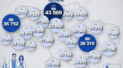 Карта вакцинации: ситуация в областях Украины на 20 апреля