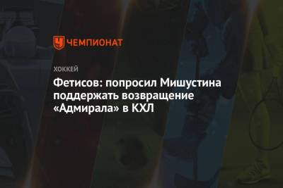 Фетисов: попросил Мишустина поддержать возвращение «Адмирала» в КХЛ