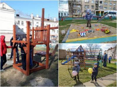 Жители двух домов в Могилеве скинулись деньгами и сделали во дворе детскую площадку