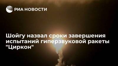 Шойгу назвал сроки завершения испытаний гиперзвуковой ракеты "Циркон"