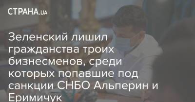 Зеленский лишил гражданства троих бизнесменов, среди которых попавшие под санкции СНБО Альперин и Еримичук
