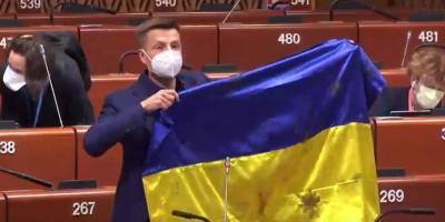 Гончаренко объяснил, зачем принес украинский флаг в ПАСЕ - ТЕЛЕГРАФ