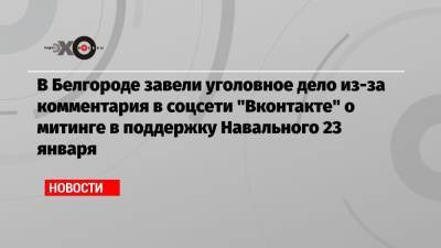 В Белгороде завели уголовное дело из-за комментария в соцсети «Вконтакте» о митинге в поддержку Навального 23 января