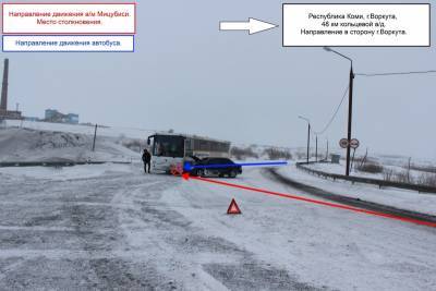 На воркутинской кольцевой водитель Mitsubishi протаранил автобус