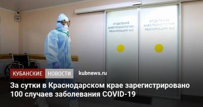 За сутки в Краснодарском крае зарегистрировано 100 случаев заболевания COVID-19