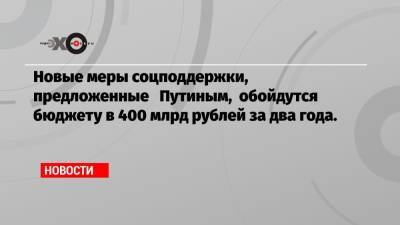 Новые меры соцподдержки, предложенные Путиным, обойдутся бюджету в 400 млрд рублей за два года.