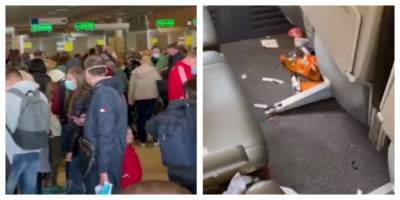 "Нет слов и очень стыдно!": салон самолета превратился в свинарник после рейса из Харькова, кадры