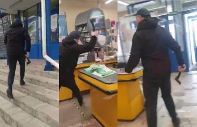 Мужчина с топором устроил погром в супермаркете АТБ из-за маски (видео)