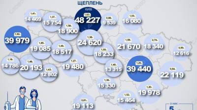 Карта вакцинации: ситуация в областях Украины на 23 апреля