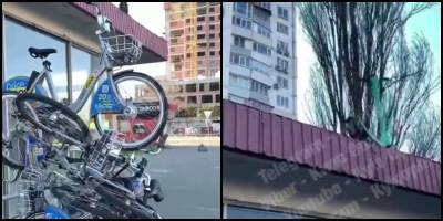 Вандалы бросают прокатные самокаты Болт из окна и делают инсталляции из велосипедов - Фото из Киева - ТЕЛЕГРАФ