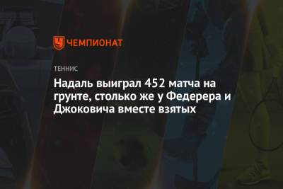 Роджер Федерер - Рафаэль Надаль - Стефанос Циципаса - Надаль выиграл 452 матча на грунте, столько же у Федерера и Джоковича вместе взятых - championat.com - Испания