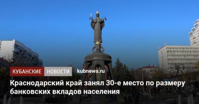 Краснодарский край занял 30-е место по размеру банковских вкладов населения