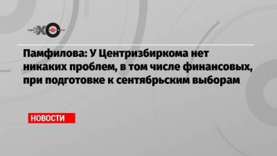 Памфилова: У Центризбиркома нет никаких проблем, в том числе финансовых, при подготовке к сентябрьским выборам