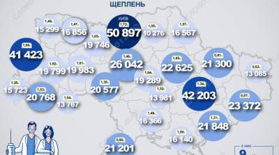 Карта вакцинации: ситуация в областях Украины на 27 апреля