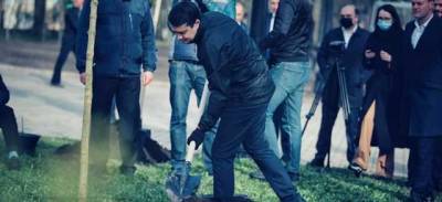 Перед заседанием Рады нардепы во главе со спикером Разумковым высадили деревья