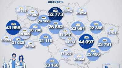 Карта вакцинации: ситуация в областях Украины на 28 апреля
