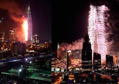 В Дубае Новый год прошел с грандиозным пожаром и фейерверком