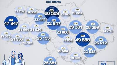 Карта вакцинации: ситуация в областях Украины на 29 апреля