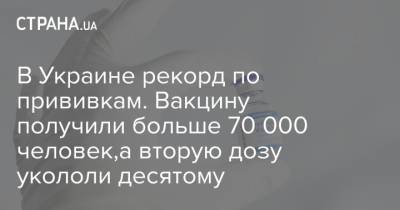 В Украине рекорд по прививкам. Вакцину получили больше 70 000 человек,а вторую дозу укололи десятому