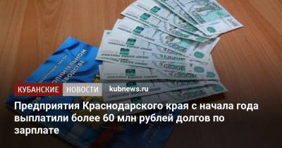 Предприятия Краснодарского края с начала года выплатили более 60 млн рублей долгов по зарплате