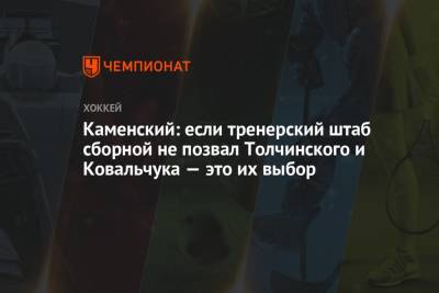 Каменский: если тренерский штаб сборной не позвал Толчинского и Ковальчука — это их выбор