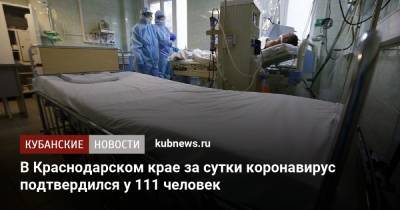 В Краснодарском крае за сутки коронавирус подтвердился у 111 человек