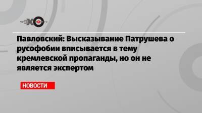 Павловский: Высказывание Патрушева о русофобии вписывается в тему кремлевской пропаганды, но он не является экспертом