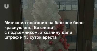 Минчанин поставил на балконе бело-красную ель. Ее сняли с подъемником, а хозяину дали штраф и 13 суток ареста