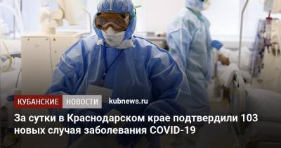 За сутки в Краснодарском крае подтвердили 103 новых случая заболевания COVID-19