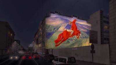 В Петербурге световое граффити картины Петрова-Водкина украсит фасад дома