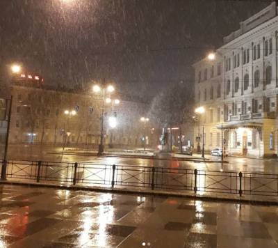 Петербуржцы делятся в соцсетях фото весеннего снегопада