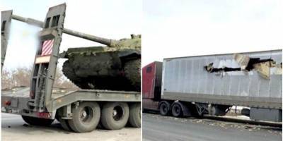 На трассе в РФ танк разорвал дулом бок проезжавшей рядом фуры — видео