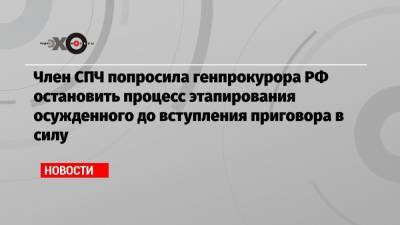 Член СПЧ попросила генпрокурора РФ остановить процесс этапирования осужденного до вступления приговора в силу