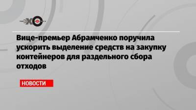 Вице-премьер Абрамченко поручила ускорить выделение средств на закупку контейнеров для раздельного сбора отходов