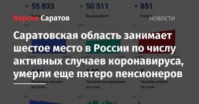 Саратовская область занимает шестое место в России по числу активных случаев коронавируса, умерли еще пятеро пенсионеров