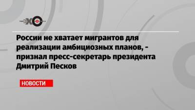 России не хватает мигрантов для реализации амбициозных планов, — признал пресс-секретарь президента Дмитрий Песков