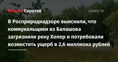 В Росприроднадзоре выяснили, что коммунальщики из Балашова загрязнили реку Хопер и потребовали возместить ущерб в 2,6 миллиона рублей