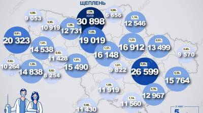 Карта вакцинации: ситуация в областях Украины на 9 апреля
