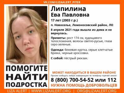 В Ломоносовском районе пропала 17-летняя девушка