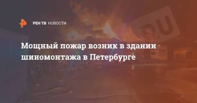 Мощный пожар возник в здании шиномонтажа в Петербурге