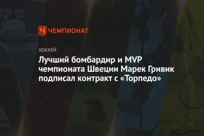 Лучший бомбардир и MVP чемпионата Швеции Марек Гривик подписал контракт с «Торпедо»