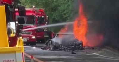 Раритетный суперкар Ferrari F40 дотла сгорел на скоростной дороге в Японии (фото, видео)