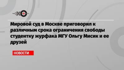 Мировой суд в Москве приговорил к различным срока ограничения свободы студентку журфака МГУ Ольгу Мисик и ее друзей