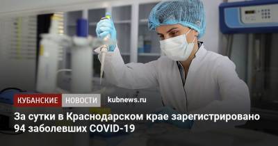 За сутки в Краснодарском крае зарегистрировано 94 заболевших COVID-19