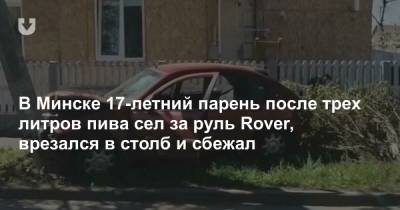 В Минске 17-летний парень после трех литров пива сел за руль Rover, врезался в столб и сбежал