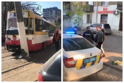 В Одессе трамвай сошел с путей и затормозил в столб: очевидцы сняли всё на видео